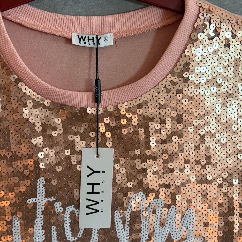 WHY Its My‎ Birthday Champagne Sequin Party Top Blouse Large NWT Glam Chic - Picture 5 of 7